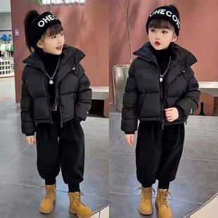 女童冬季新款羽绒服2024网红短款外套洋气白鸭绒轻薄时尚炸街潮酷