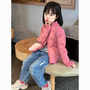 2025冬新款中大童女童内胆居家白鸭绒轻薄修身运动拼接瑜伽羽绒服