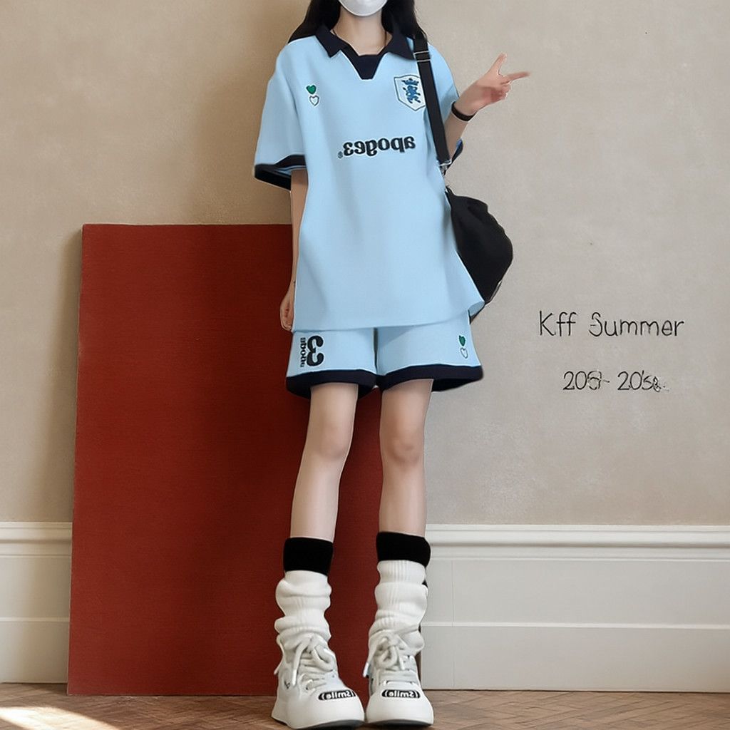 女童夏日运动套装夏季2026新款儿童短袖学院休闲短裤两件套中大童
