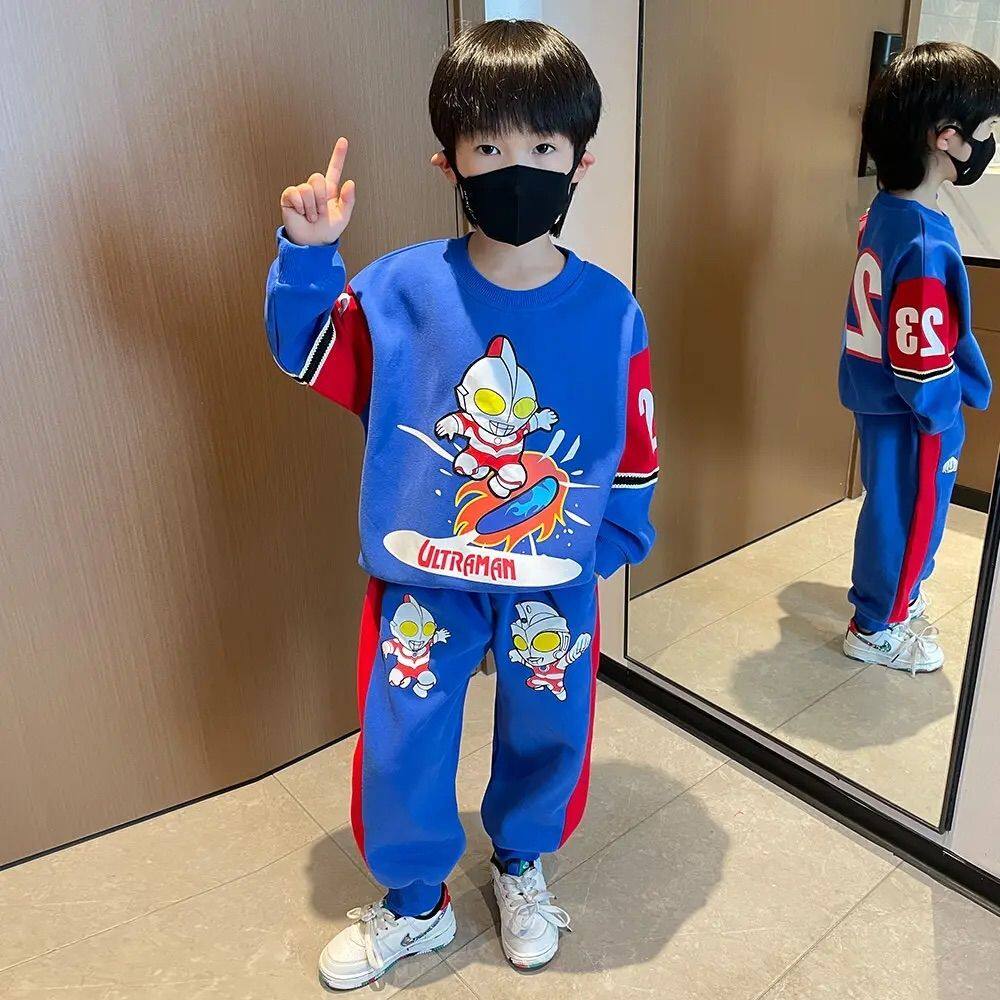 红色男童春装套装奥特曼衣服儿童2026新款春秋洋气两件套卫衣卫裤