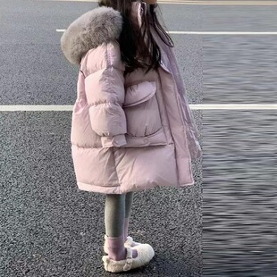女童洋气大毛领羽绒棉服儿童中长款棉衣秋冬款加厚保暖棉袄外套潮