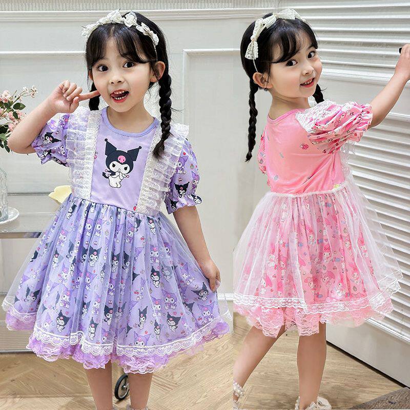 中大童女孩夏款连衣裙印花裙子新款2024可爱洋气儿童库洛米公主裙