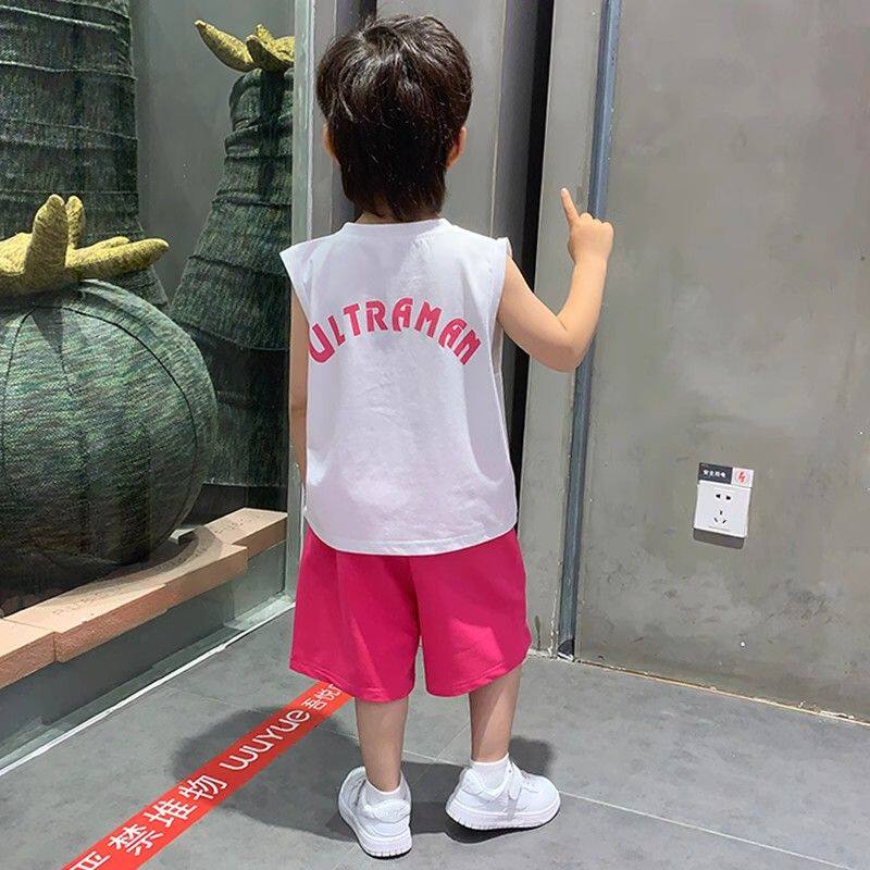 奥特曼儿童装男童背心套装夏季2026新款网红宝宝时髦薄款无袖衣服
