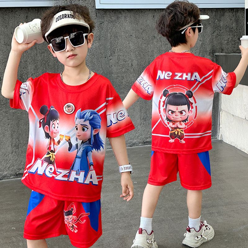 男童夏季小哪吒衣服2026新款夏装短袖两件套套装儿童帅气男孩爆款