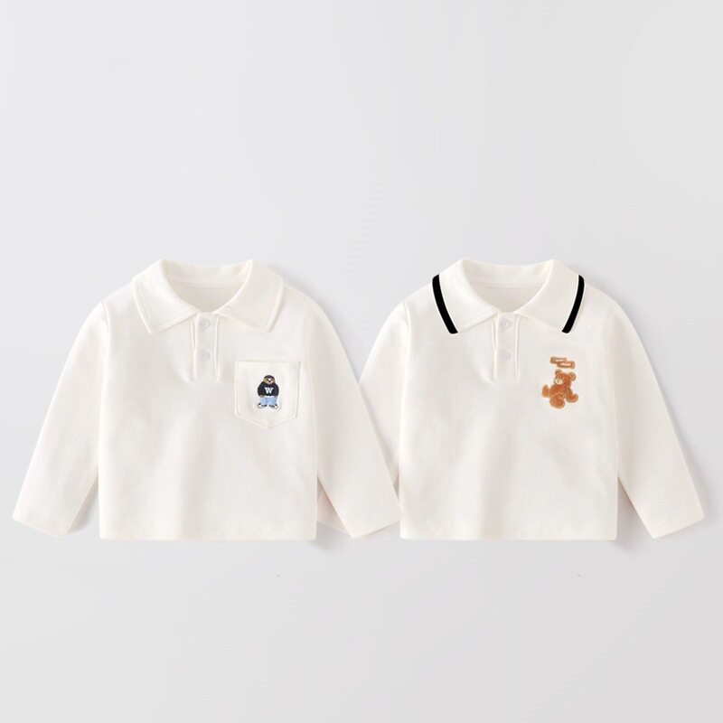 秋季新款男童舒绒POLO衫秋季男孩韩版白色长袖t恤棉翻领打底衫