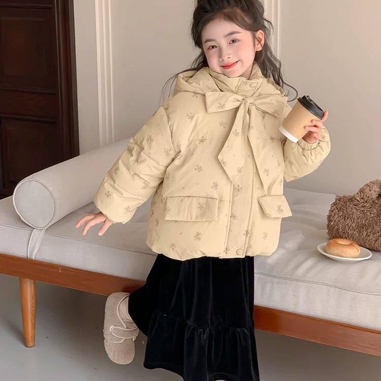女童棉服外套秋冬款2026新款儿童冬装连帽棉衣碎花面包服过年衣服