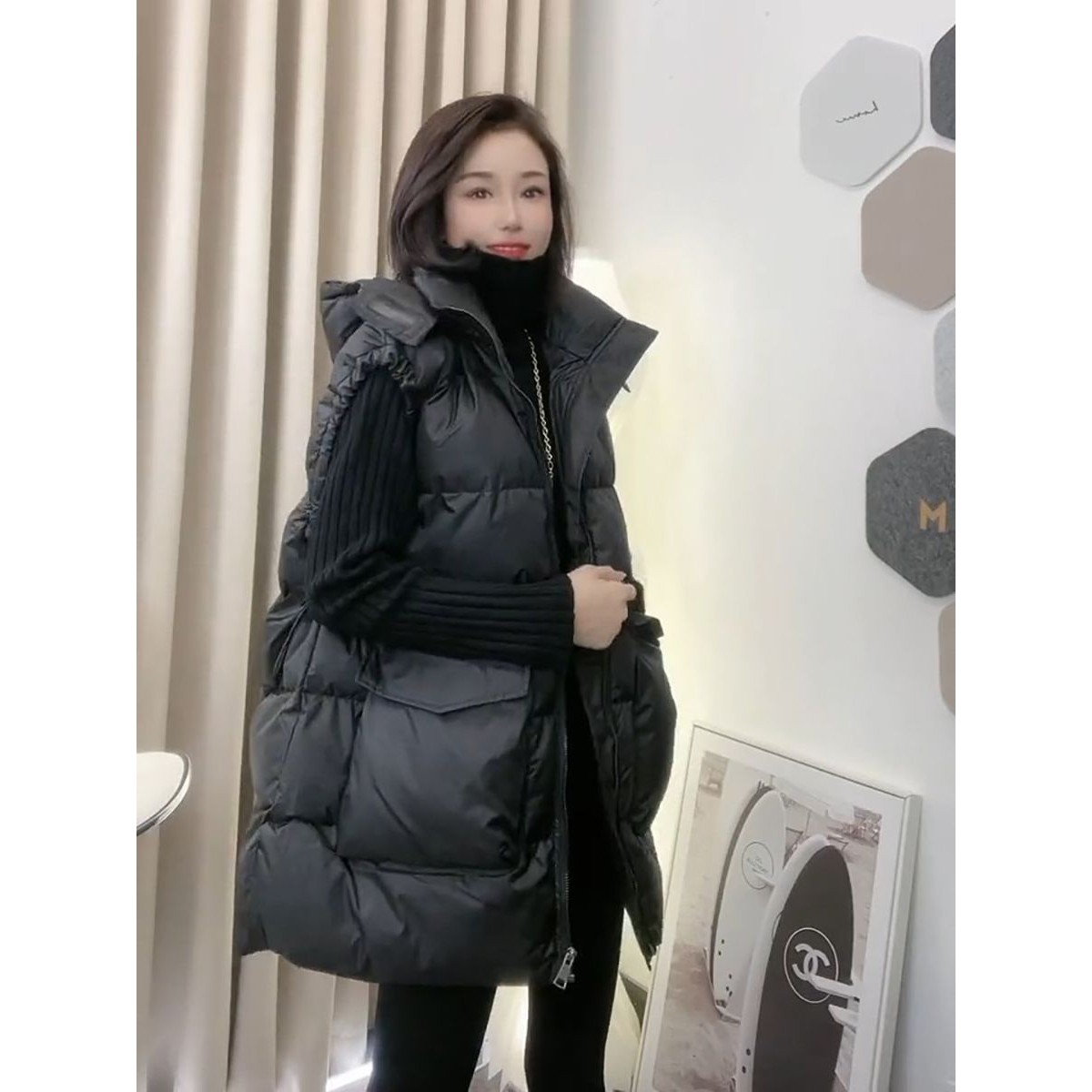 羽绒棉服马甲女秋冬新款韩版宽松黑色显瘦马夹外穿背心中长款外套