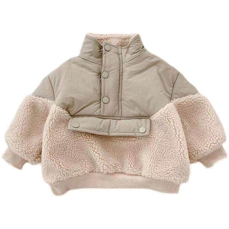 儿童冬款棉衣男女宝宝洋气宽松拼接羊羔毛加绒加厚卫衣中性外套潮