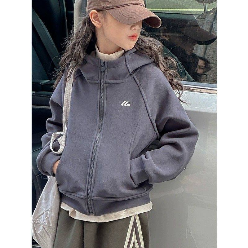 女童外套2025秋冬装新款儿童韩版加绒加厚卫衣女大童宽松连帽上衣