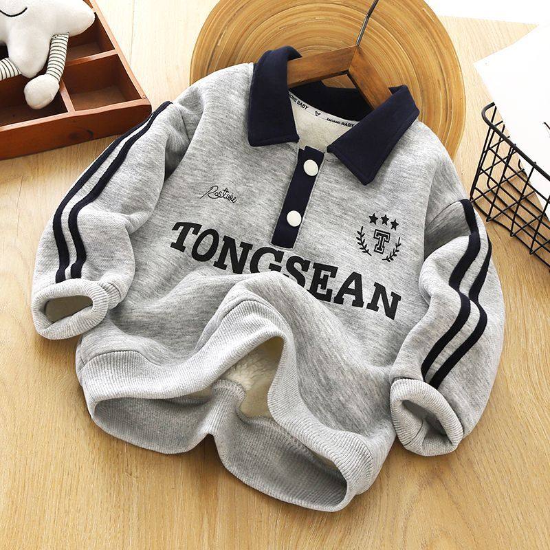 2026男童女童加绒卫衣POLO衫儿童新款休闲运动上衣秋冬装加厚童装