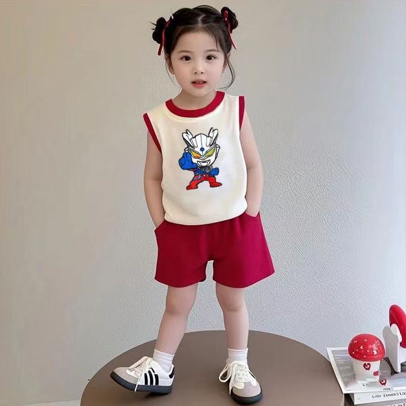 夏季女童迪迦奥特赛罗衣服女孩背心套装运动T恤女孩宝宝两件套