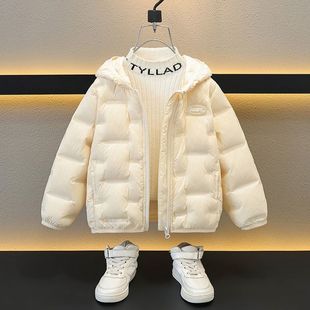 儿童黑色羽绒服2025新款冬装男童白鸭绒面包服女童轻薄短款外套冬