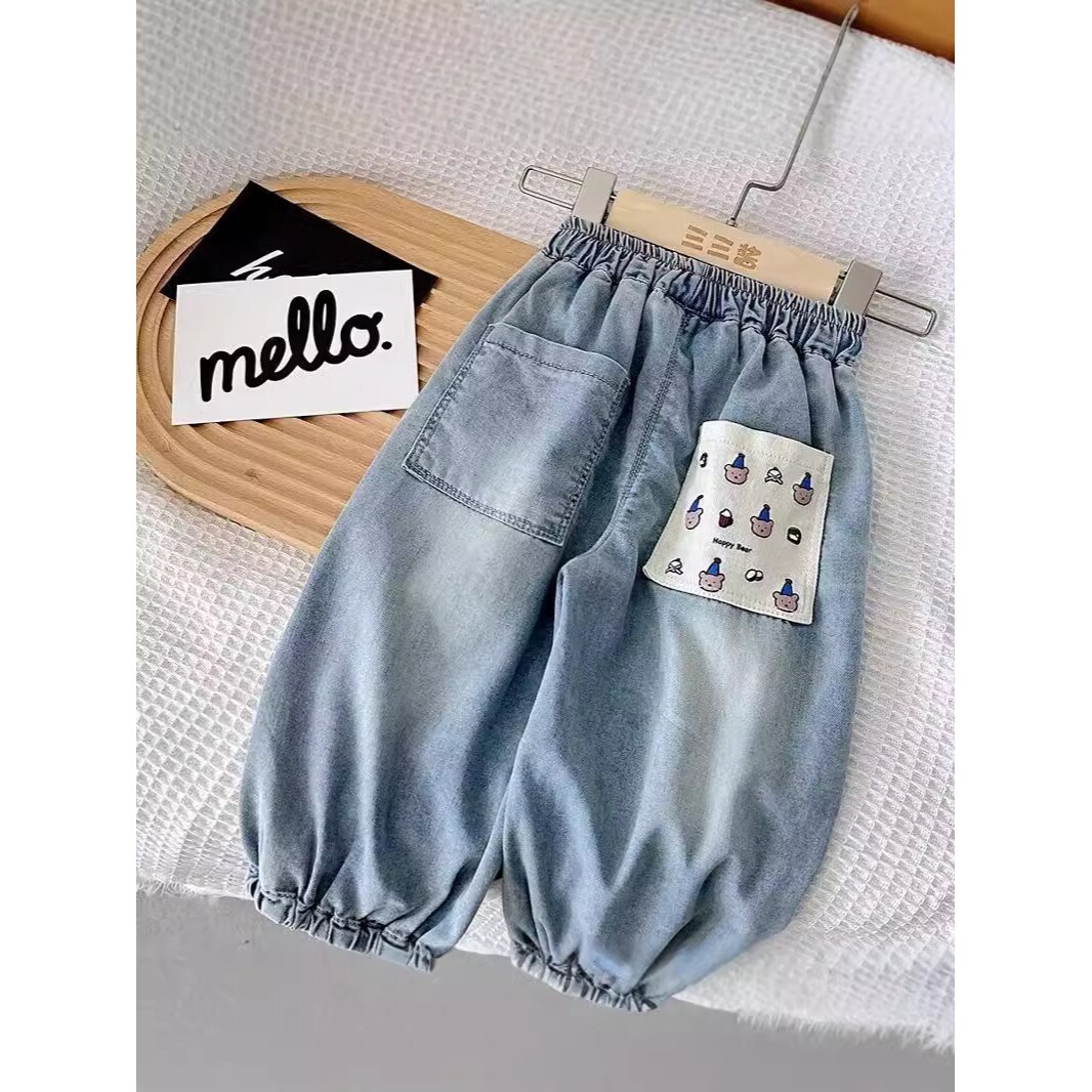 儿童天丝软牛仔裤2026新款男童裤子夏轻薄宝宝短袖女童防蚊透气