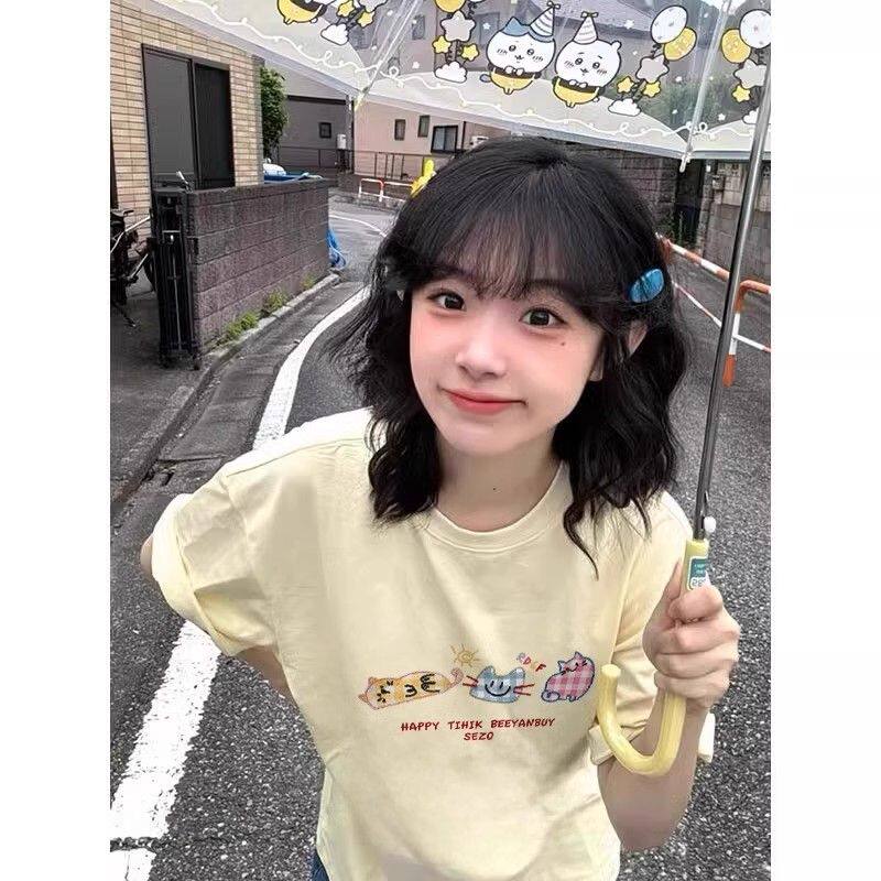 女童短袖t恤女夏季2026新款温柔甜美中大童上衣宽松显瘦打底衫潮