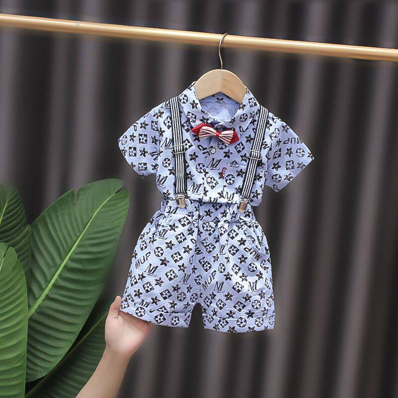 儿童夏季背带裤套装小童短袖两件套男童帅气韩版夏季童装宝宝夏装