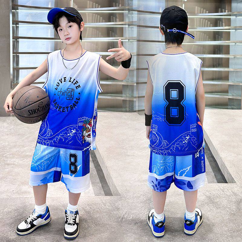 夏季儿童篮球服套装新款无袖速干运动休闲套装男孩足球篮球服套装