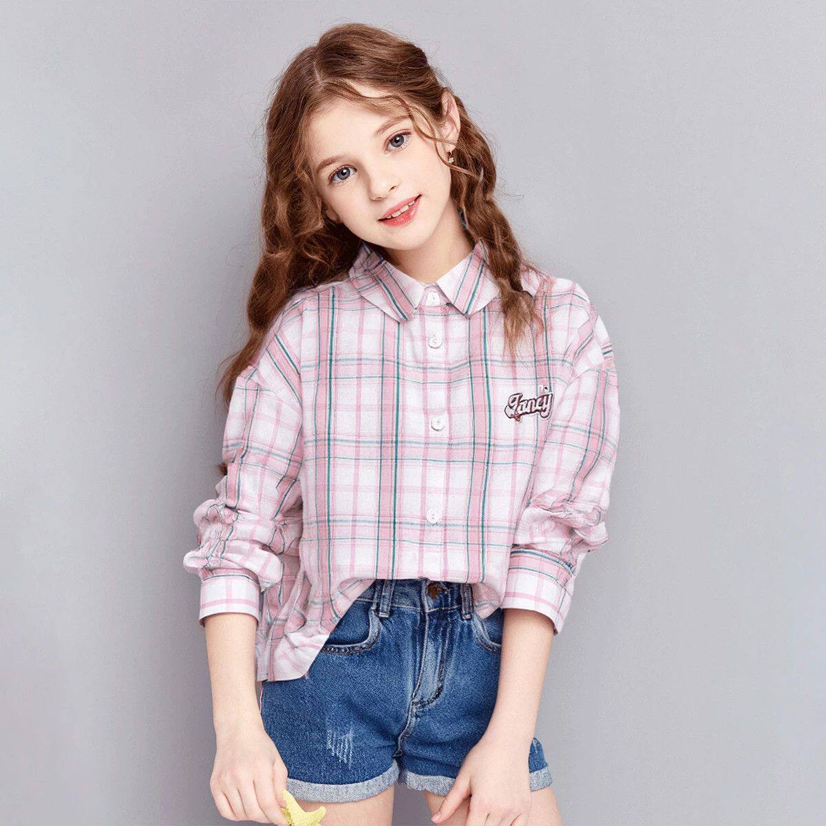 女童衬衫春秋季新款儿童洋气长袖格子衬衫中大童百搭纯棉上衣潮款
