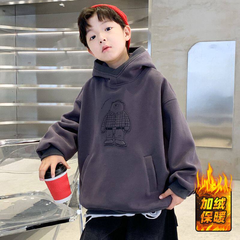 男童连帽卫衣春秋冬款2024新款男孩冬季中大童冬装加绒加厚上衣潮