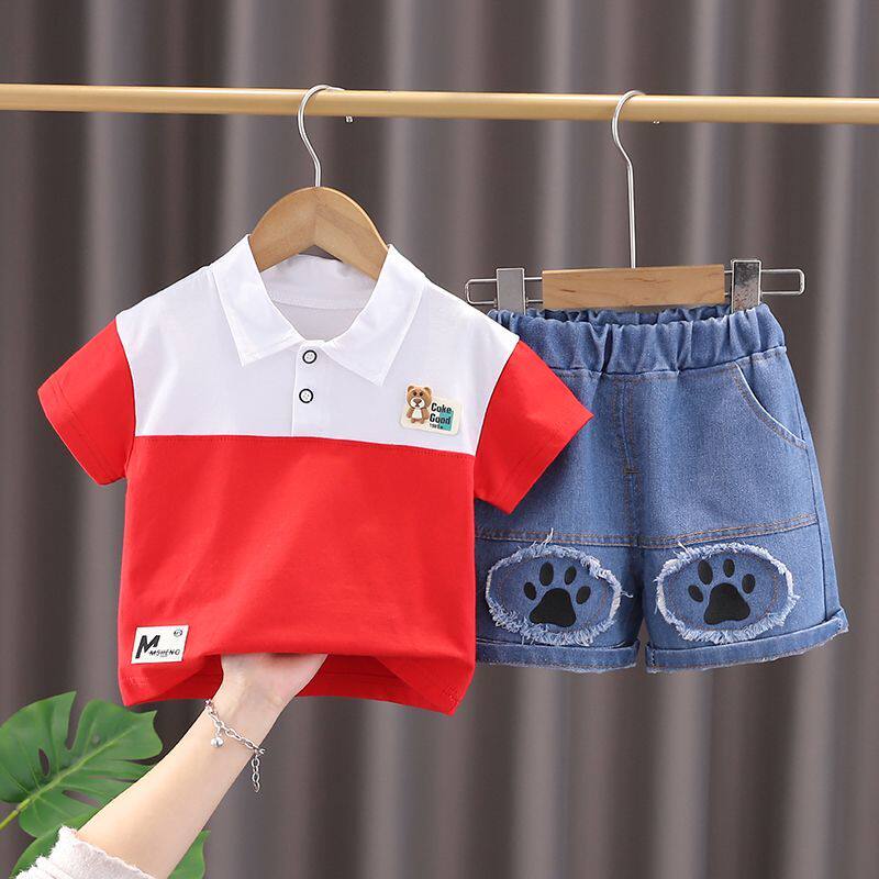 夏季男童童装短袖套装儿童短袖夏装小孩纯棉翻领Polo衫卡通休闲潮