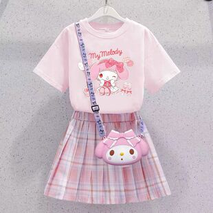 美乐蒂女童夏季2026新款儿童学院连衣裙女孩夏装短袖jk套装原宿风