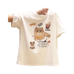 女童独特漂亮超好看卡通猫咪t恤中大童夏日2026超火可爱短袖上衣
