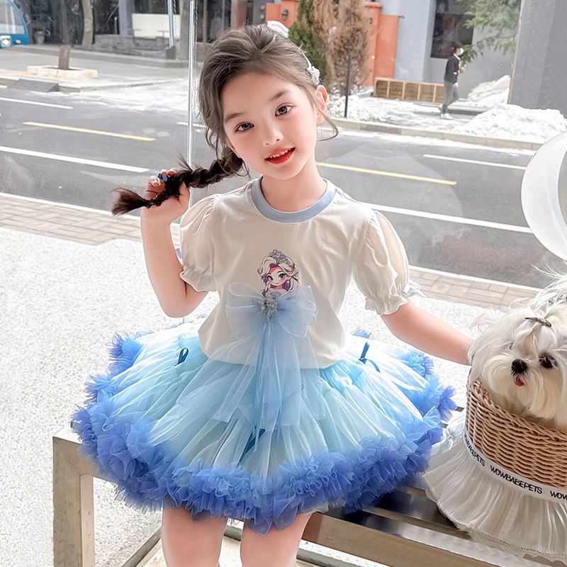 女童tutu裙套装夏装洋气儿童短袖T恤3夏季女孩蓬蓬半身公主兔兔裙