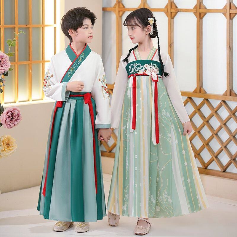 国学服中大童幼儿园表演服装儿童古风服装女汉服长袖演出表演服饰