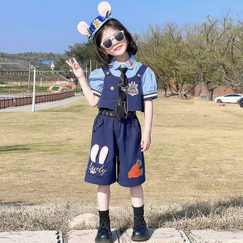 儿童兔子服装疯狂动物套装衣服女童朱迪警官三件套迪士尼