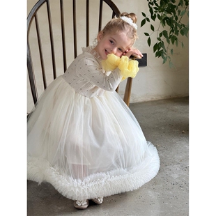 尖子蛋韩系童装2026春夏新款女童连衣裙长袖可爱纱裙蓬蓬裙公主裙