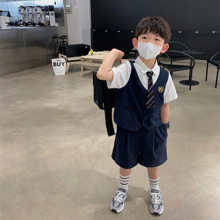 男童夏装短袖衬衫套装夏宝宝洋气婴儿童薄款绅士风儿童短袖套装潮