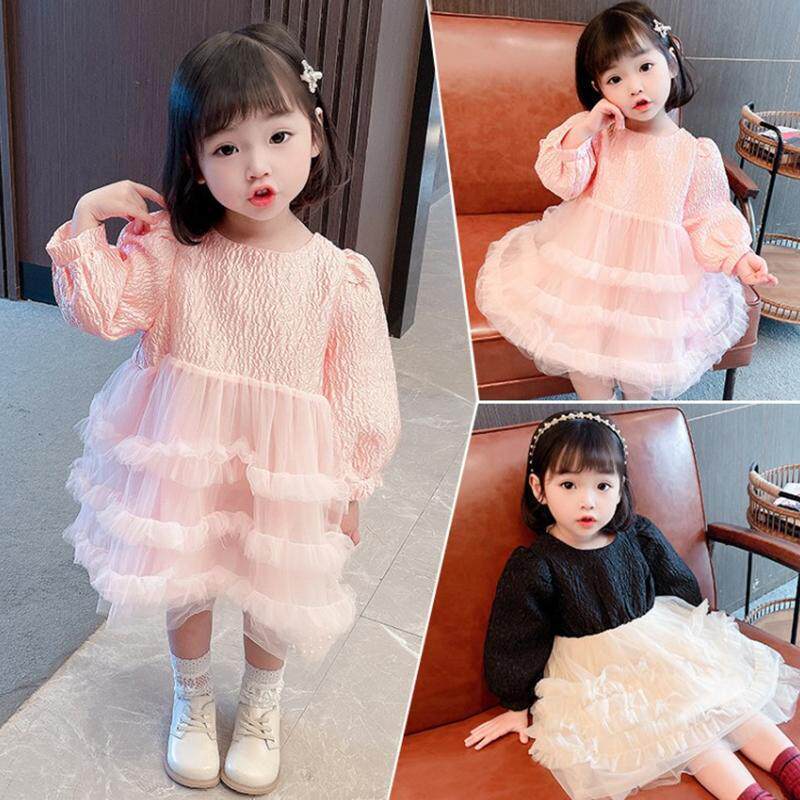 女宝宝长袖连衣裙2024春秋新款儿童韩版洋气泡泡袖蓬蓬裙公主裙潮