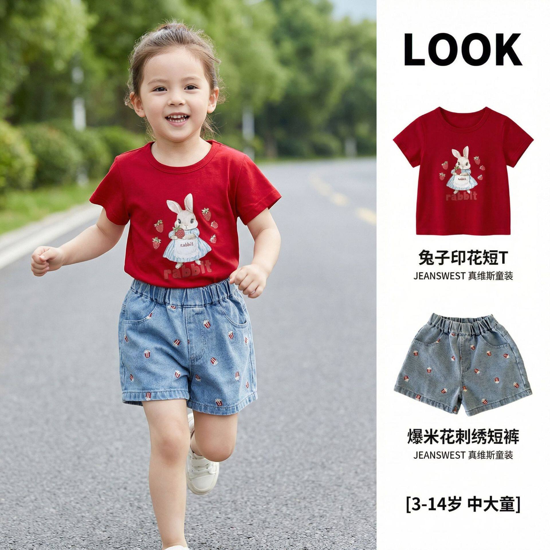 六月女童短袖t恤夏季韩版打底衫女童体恤女宝宝兔子婴儿夏装上衣