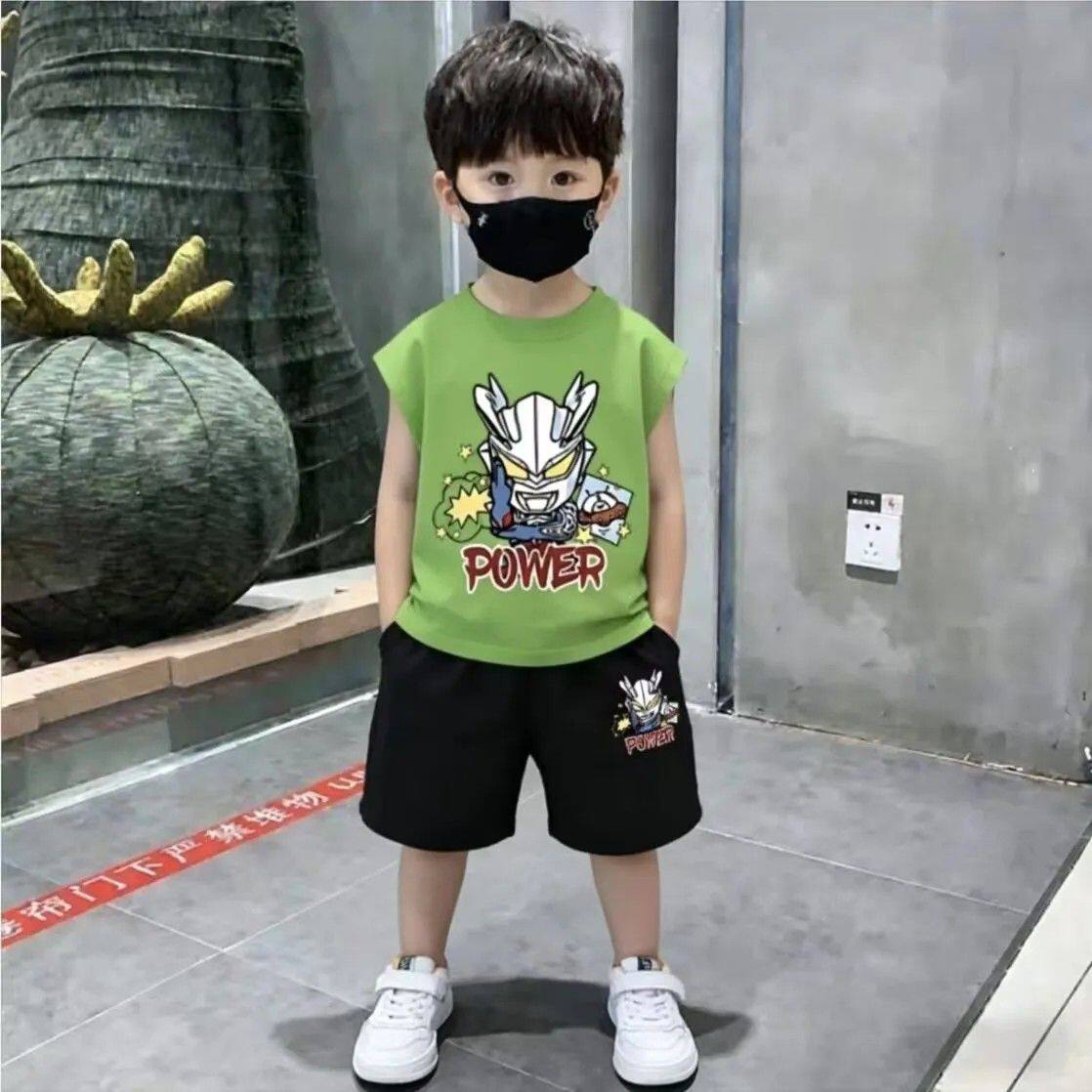 奥特曼男童夏装套装2026新款男孩夏季无袖短袖儿童运动两件套帅气