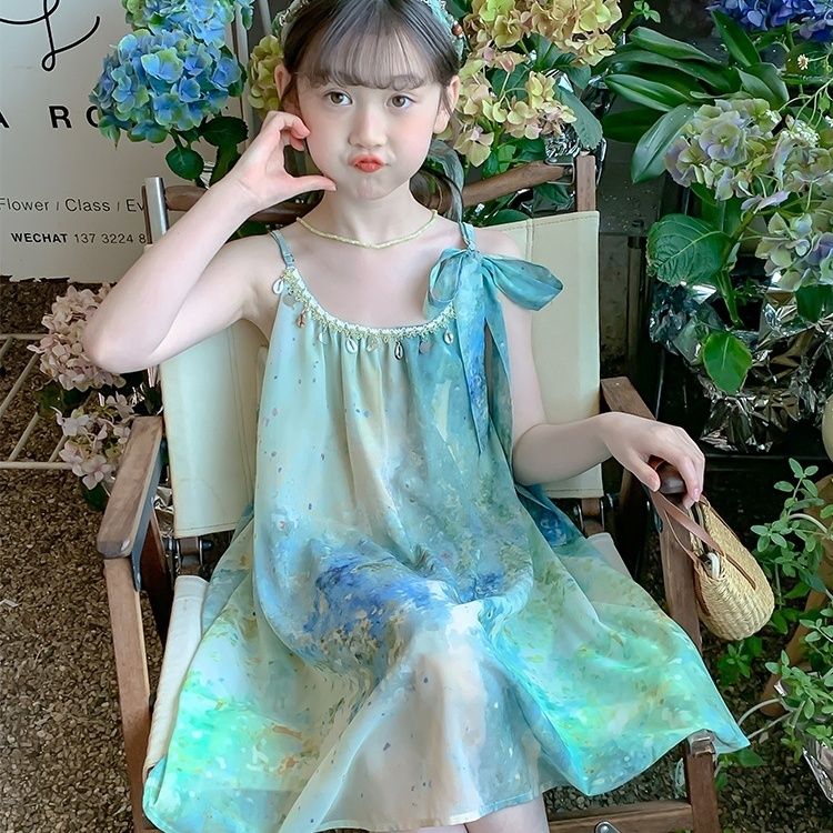 女童夏装连衣裙2026新款洋气儿童夏季吊带裙子女孩大童海边沙滩裙