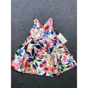 原单出口韩彩熙女童无袖高腰连衣裙立体剪裁收腰A字裙新款印花