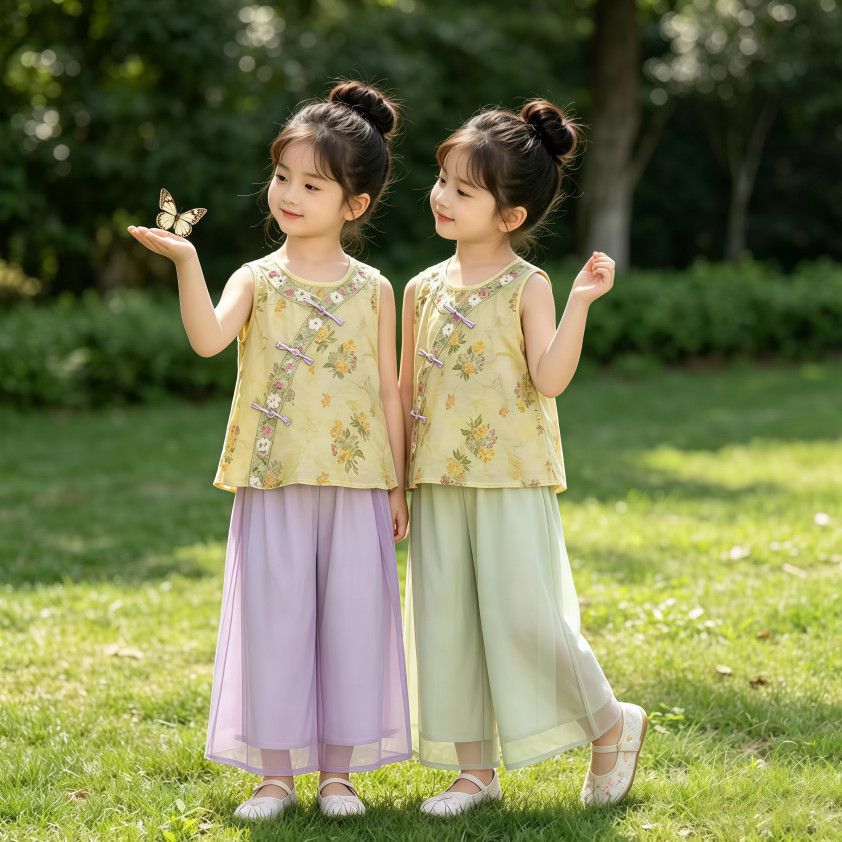 女童夏季套装2026新款儿童汉服新中式洋气幼儿园无袖女孩爆款
