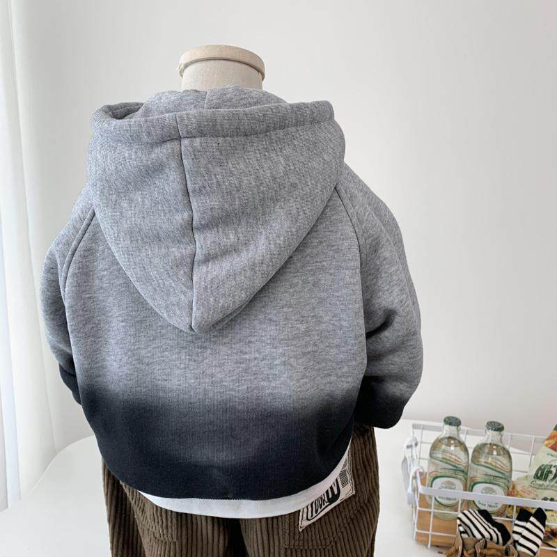 男童加绒加厚连帽卫衣儿童韩版时髦冬季上衣小童一体羊羔绒套头衫