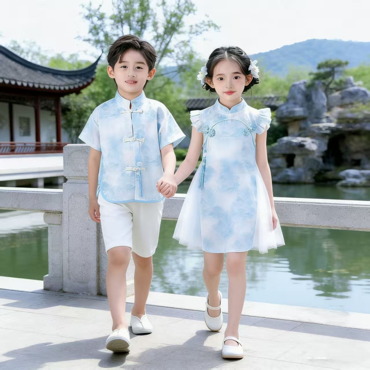 汉服男童夏季中国风日常女童唐装套装高端古装中式六一儿童演出服