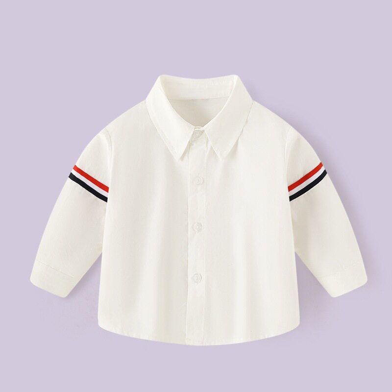 商场款男童衬衫棉长袖打底衫春秋儿童韩版学院风T恤白色翻领上衣