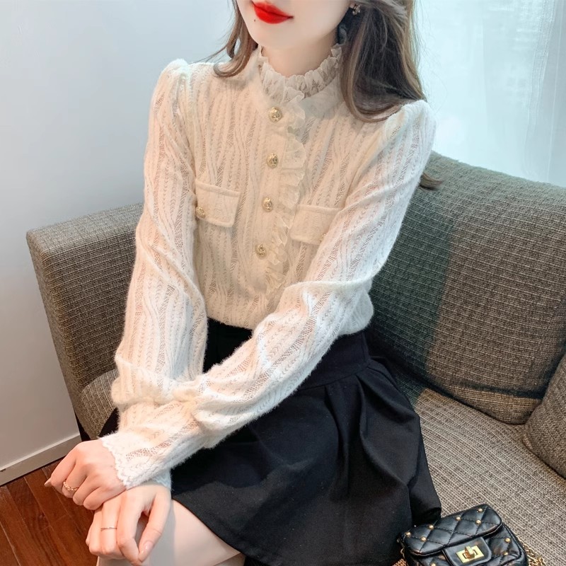 潮牌小香风蕾丝长袖衬衫女春秋季法式高级感女士衬衣气质显瘦上衣