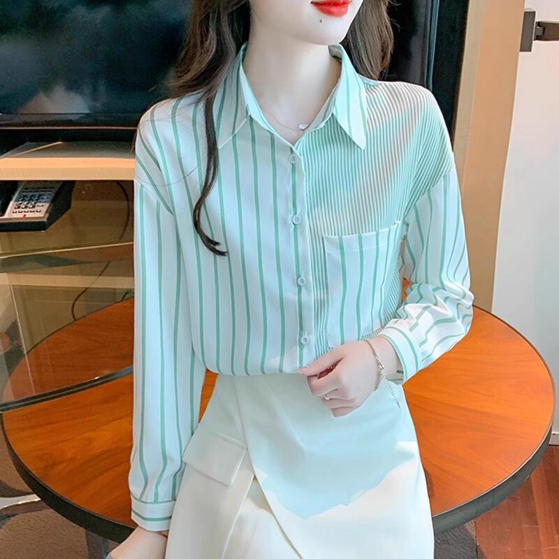 潮牌1212polo领条纹衬衫女士春秋装新款高级设计感上衣服潮流衬衣