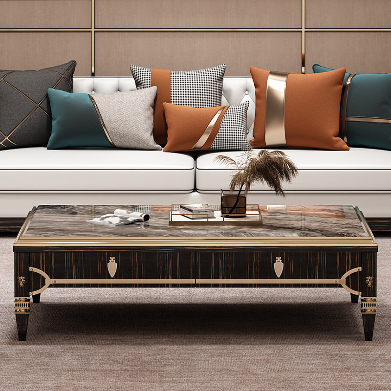 意大利设计师大理石茶几电视柜组合长方形黑檀木皮后现代轻奢家具