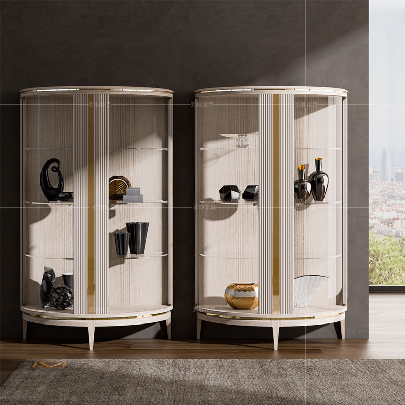 轻奢后现代酒柜弧形玻璃门整装简奢高展示柜客厅家用红酒餐边柜子