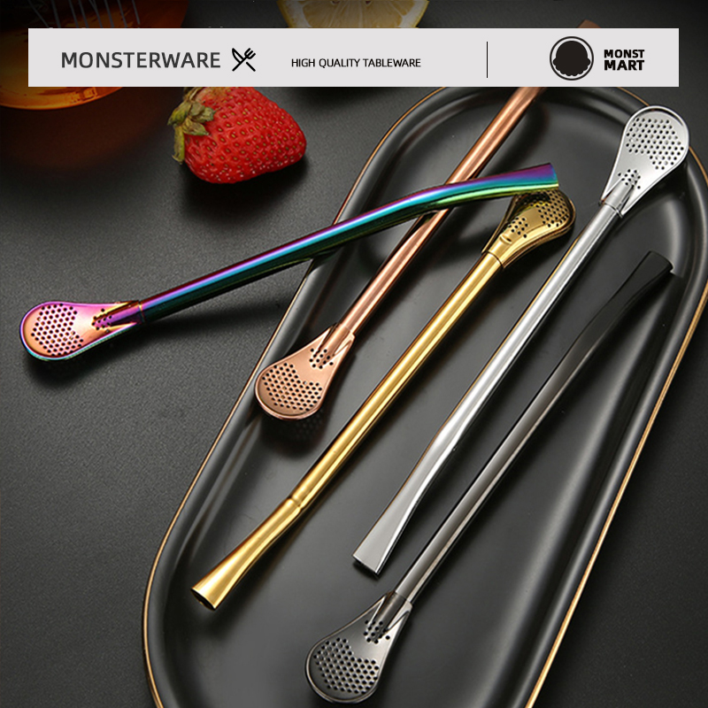 304不锈钢吸管勺创意过滤器金色