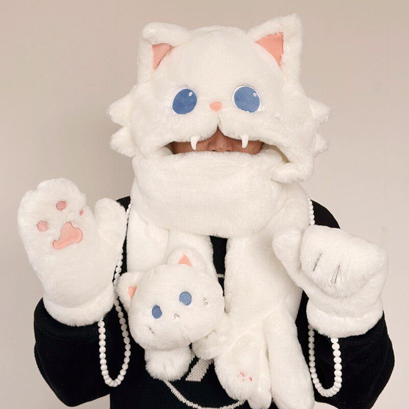 可爱猫咪围脖帽子手套一体毛绒保暖百搭连帽围巾冬季女生礼物礼品,玩具/童车/益智/积木/模型,毛绒/玩偶/公仔/布艺类玩具,淘宝优惠券,粉丝福利购,淘宝优惠卷