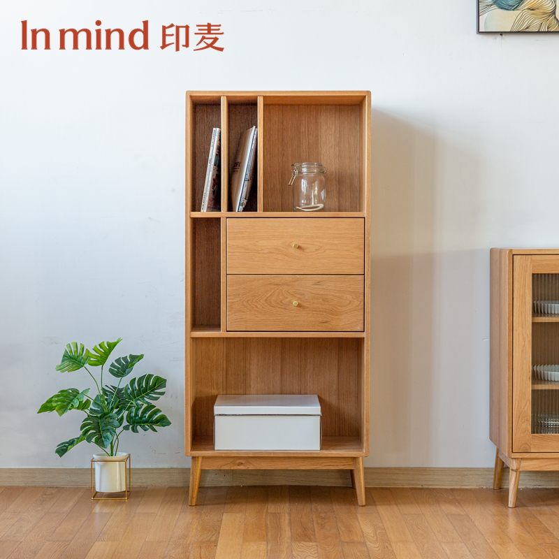 日式实木超薄书架北欧简约橡木书柜置物架家用展示柜书房环保家具