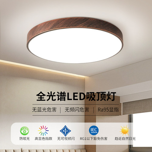 中古侘寂风LED吸顶灯主卧室房间灯服装店铺美式复古铁艺圆形灯具