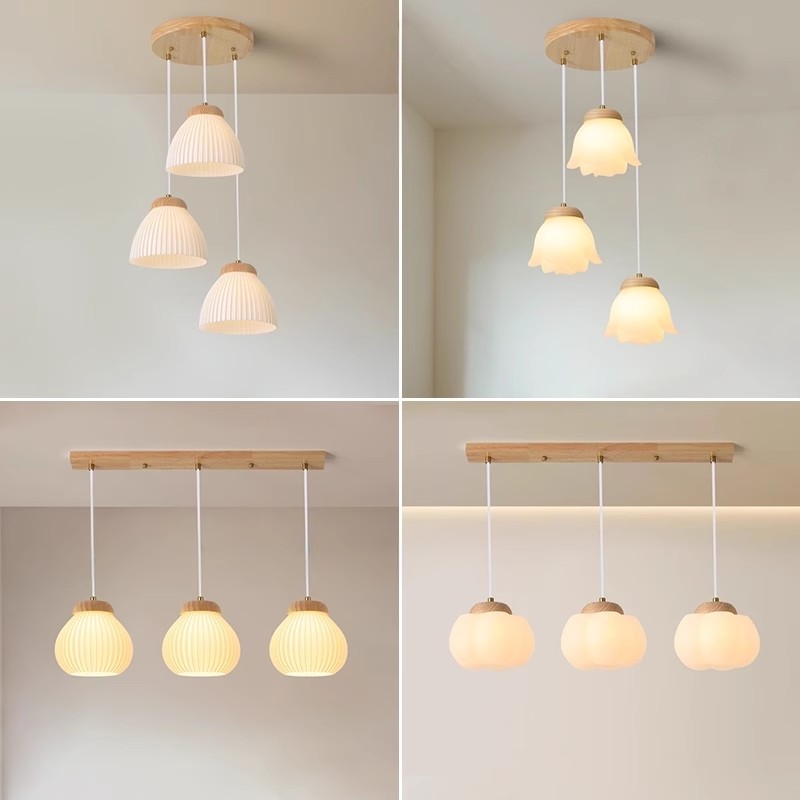 原木餐厅吊灯三头简约现代客厅卧室餐桌吧台日式实木创意个性灯具