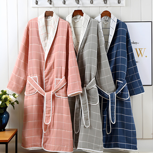 纱布纯棉浴袍男女士浴衣睡袍长款春夏季情侣全棉吸水超柔成人睡衣