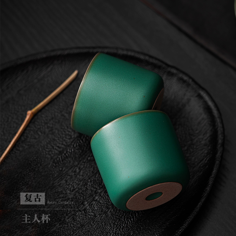 孔雀绿茶杯陶瓷功夫茶碗直身单杯